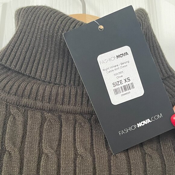 Olive Green Mini Sweater Dress - Picture 5 of 6